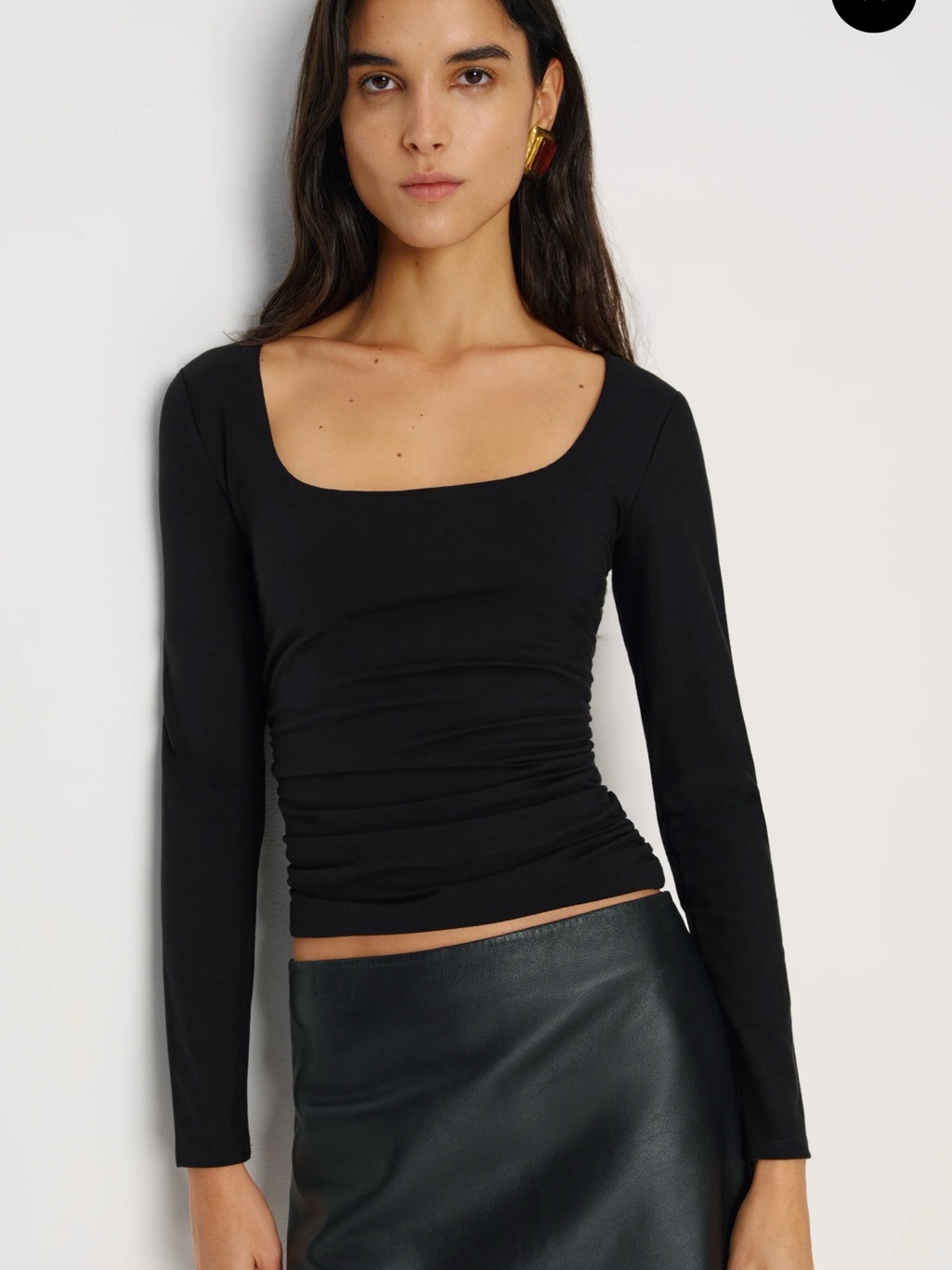 Reformation Black Deep Scoop-Neck Ribbed Long Sleeve Top Xs